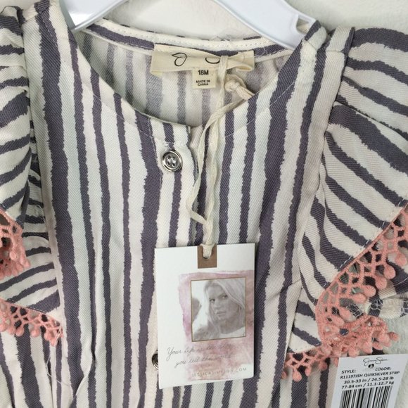 Jessica Simpson Baby Jumpsuit 18 Months Gray Pink Striped Ruffle Sleeve - Picture 3 of 9